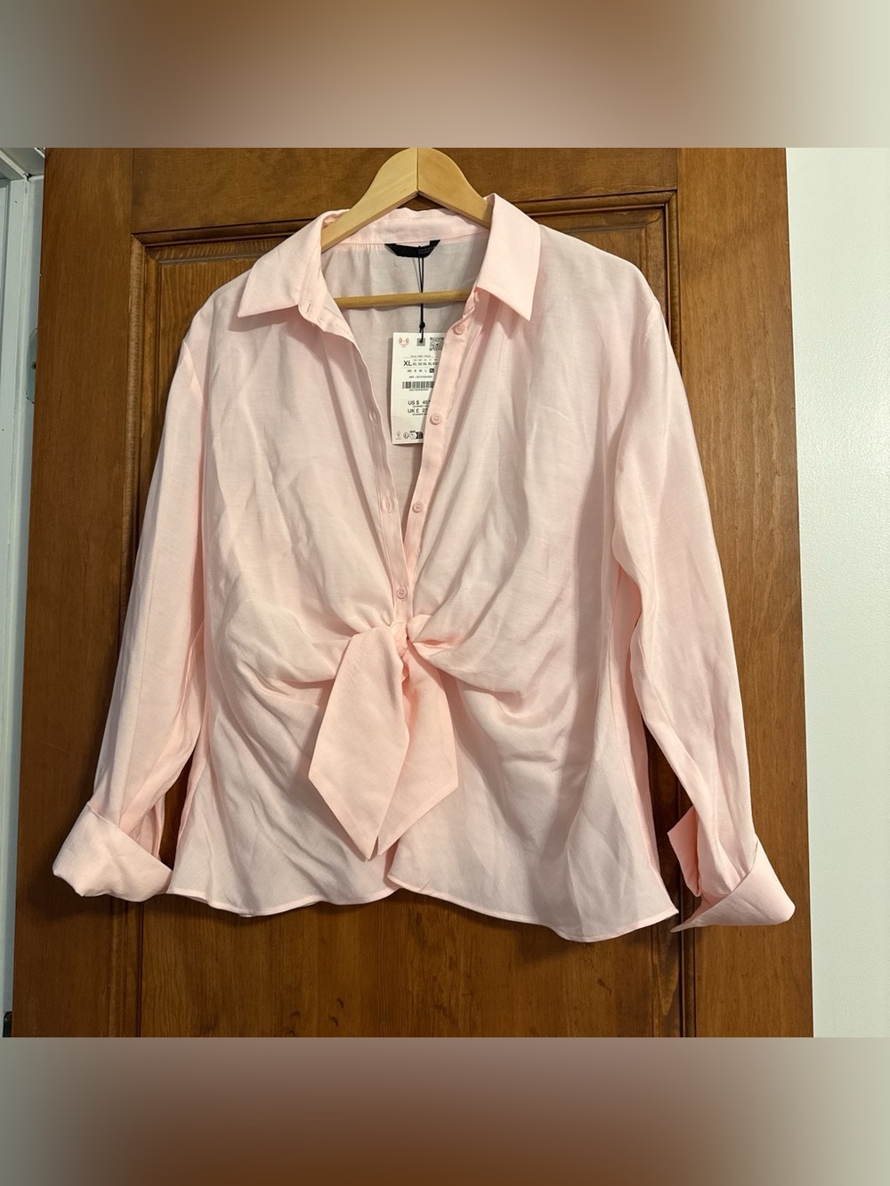Zara Pale Pink Tie-Front Button Down Shirt